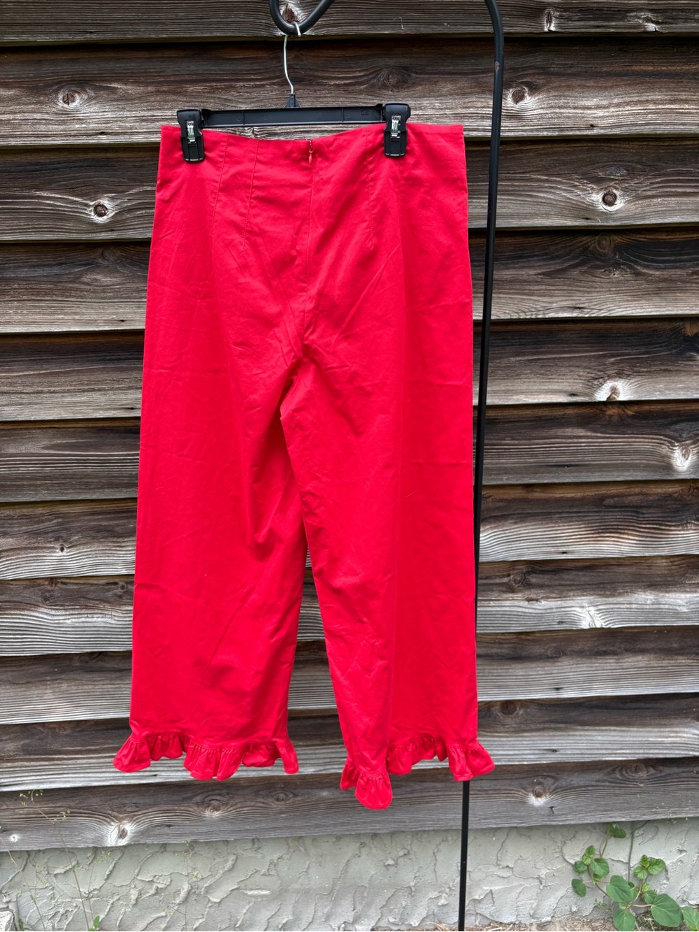 Women's Red Ruffle Hem Pants